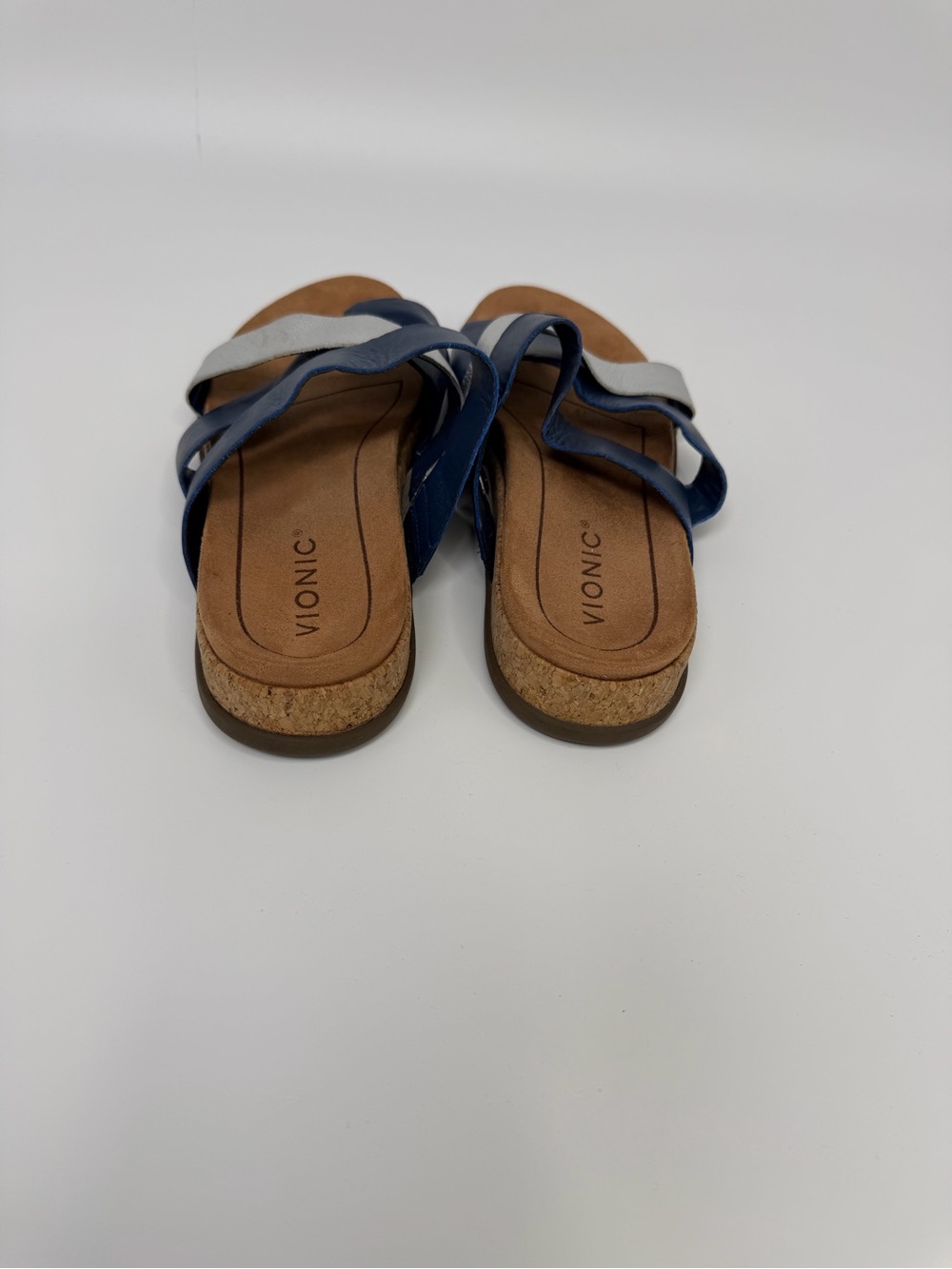 Vionic Blue & Silver Luelle Strappy Toe Loop Leather Slide Sandals Size 8.5 - Picture 4 of 9